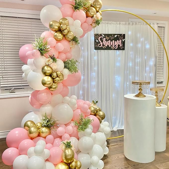 Pink Gold Balloons, 12 Inch Metallic Gold Confetti Balloons Macaron Pink Latex - Image 4