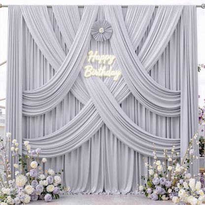 40 ft x 10 ft Wrinkle Free Silver Backdrop Curtain - Image 3