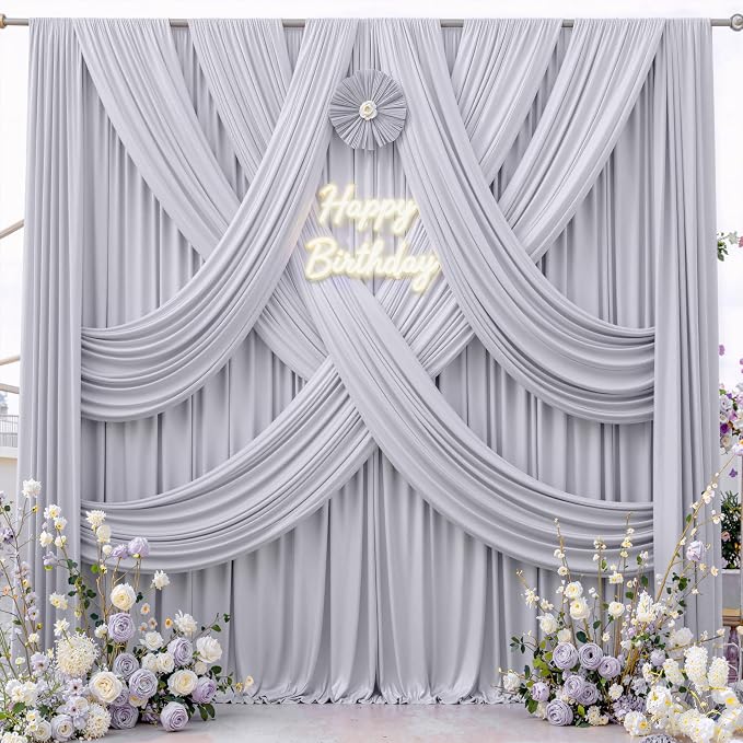 20 ft x 10 ft Wrinkle Free Silver Backdrop Curtain - Image 3