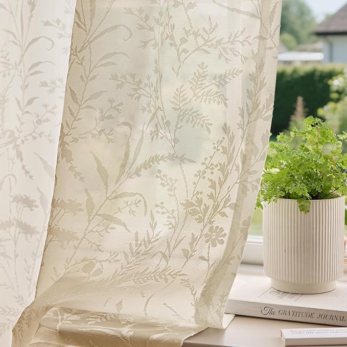 Anmao Taupe Semi Sheer Light Filtering Curtains 84 Inches Long 2 Panels by Anmao