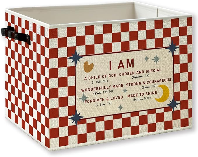 Red Checkered Christian Foldable Storage Bins Box by KSDUT
