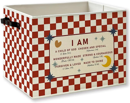 Red Checkered Christian Foldable Storage Bins Box by KSDUT