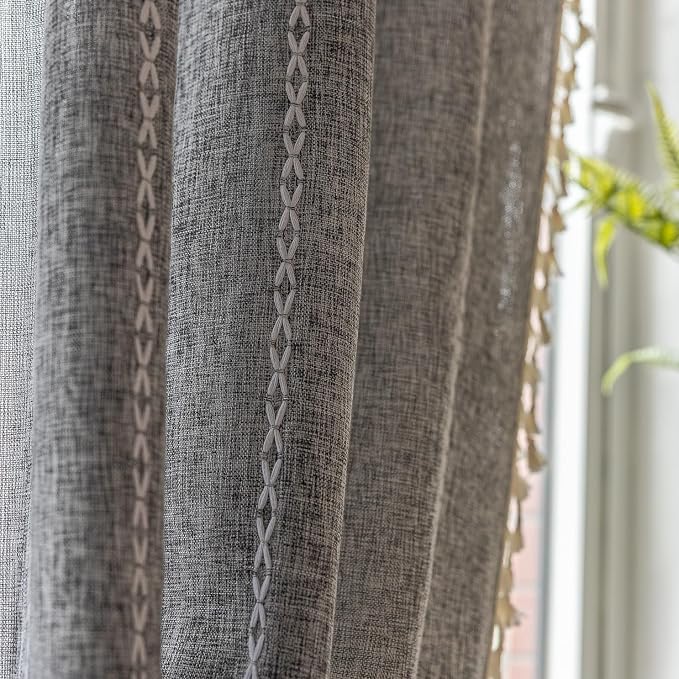 Sutuo Home Boho Curtain for Bedroom Living Room Kitchen, Semi Blackout Linen - Image 4
