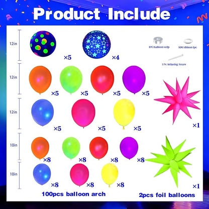 102Pcs Neon Glow Balloons Arch Kit - Image 2