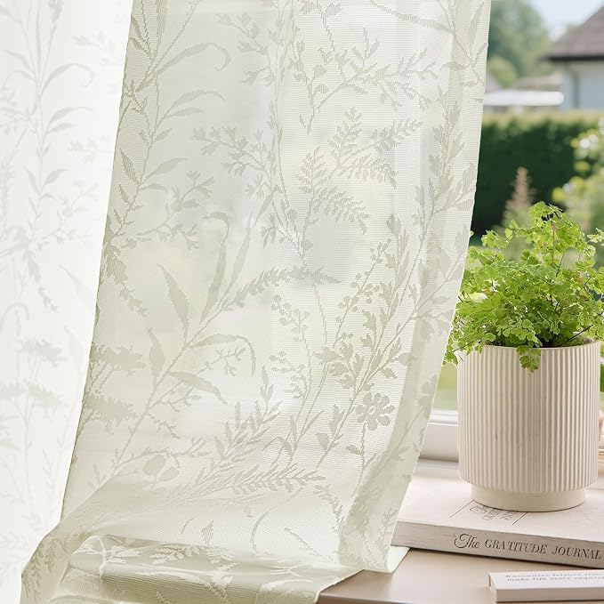 Anmao Cream Semi Sheer Light Filtering Curtains 54 Inches Long 2 Panels by Anmao