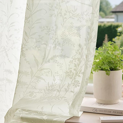 Anmao Cream Semi Sheer Light Filtering Curtains 54 Inches Long 2 Panels by Anmao