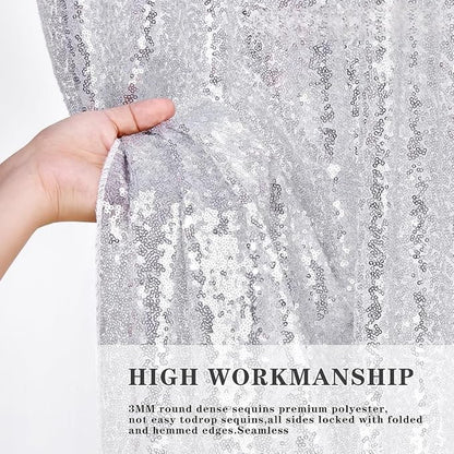 Silver Sequin Backdrop Sequin Wedding Photo Curtains 10ft x 10ft | Sequin - Image 7