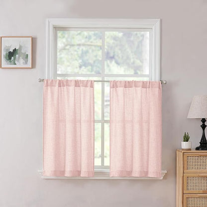 Tollpiz Short Linen Tier Curtains Rod Pocket Semi Sheer Half Kitchen Curtain by Tollpiz