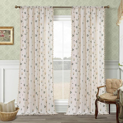 F-CHU Orange Floral Curtains for Bohemian 90 Inch Length French Country Floral - Image 2