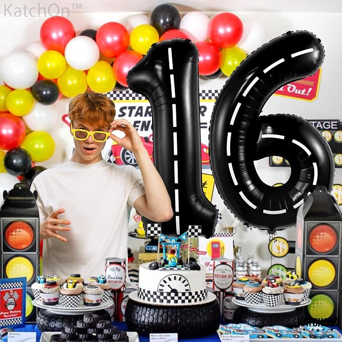 KatchOn Black 16th Birthday Balloons 40 Inch | 16 Balloon Numbers, 16th - Image 8