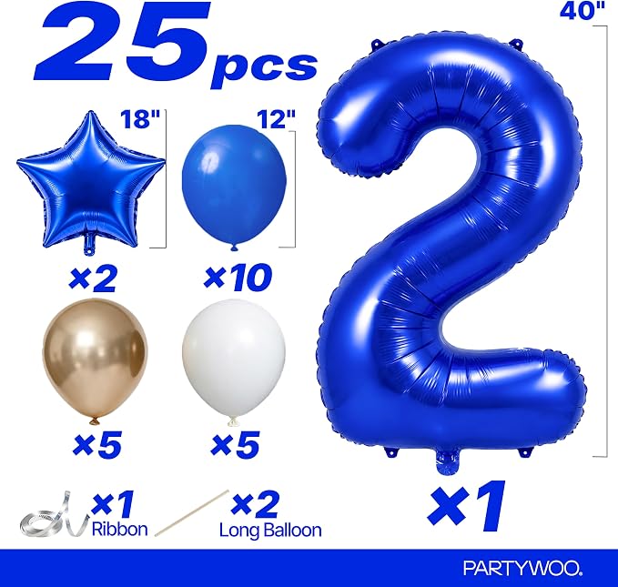 PartyWoo Number Balloons 40 Inch Blue Number 2 Kit - Image 2