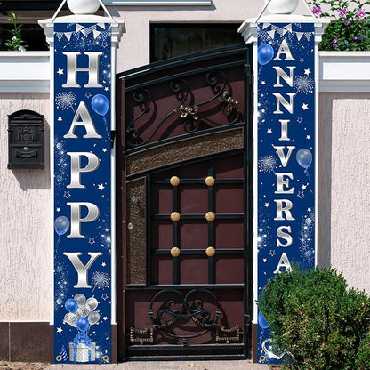 Avezano Happy Anniversary Door Banner Navy Blue and Silver Anniversary - Image 2