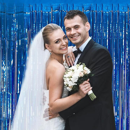 5 Pack Foil Curtain Backdrop Blue Metallic Tinsel Foil Fringe Curtains Photo - Image 8
