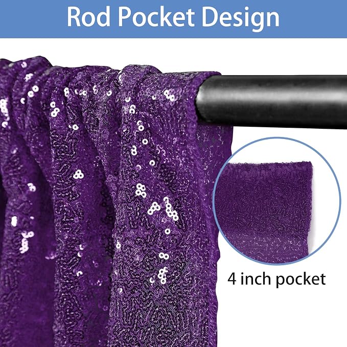 Hahuho Purple Sequin Backdrop Curtain, Party Decoration（2 Panels, 4FT x 8FT - Image 2