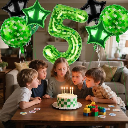 40 Inch Green Pixel Themed Number 5 Balloon Set Foil Balloon - Image 6