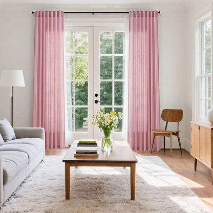 Rose Linen Curtains 102 Inches Long 2 Panel Set Back Tab Rod Pocket Semi Sheer - Image 7