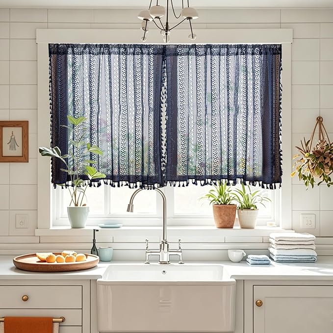 Sutuo Home Boho Lace Sheer Short Curtains Valance 2 Panels by SutuoHome
