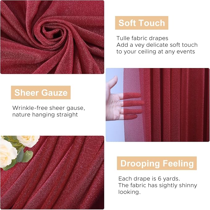 Wedding Arch Draping Fabric Backdrop Drapes 28.7" x 20FT, Burgundy | Sheer - Image 2