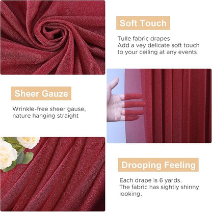 Wedding Arch Draping Fabric Backdrop Drapes 28.7" x 20FT, Burgundy | Sheer - Image 2