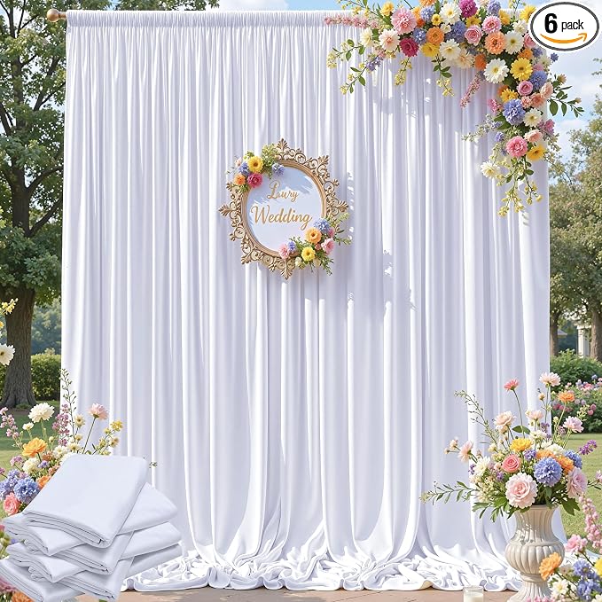 30×12 ft White Wrinkle Free Backdrop Curtain, Soft Silky Easy to Drape Wedding by ENJOYYOURPARTY