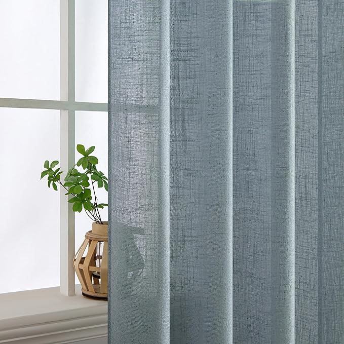 MIULEE Dusty Blue Linen Curtains 42x84 Inch Length - Image 4