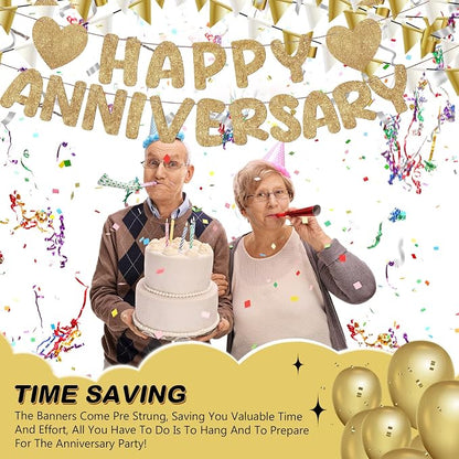 Fulmoon Happy Anniversary Banner Glitter Happy Anniversary Decorations Wedding - Image 5