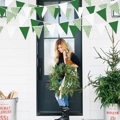32Ft Green Party Decorations Green Buffalo Plaid Checkered White Triangle Flag - Image 6