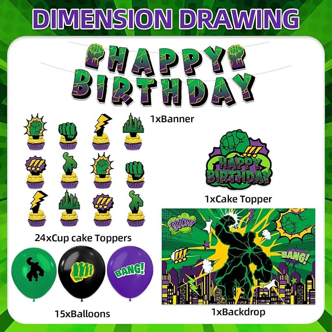 42Pack Green Hero Party decoration pack include Banner, Honeycomb Centerpieces - Image 2