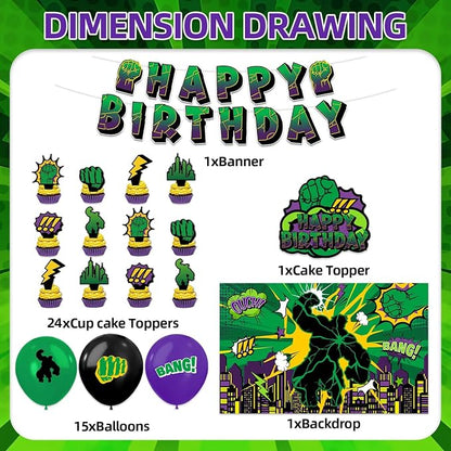 42Pack Green Hero Party decoration pack include Banner, Honeycomb Centerpieces - Image 2