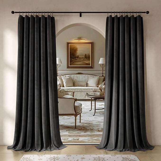 Beauoop Velvet Curtains for Bedroom Living Room Black 52x108 2 Panels | Soft by Beauoop