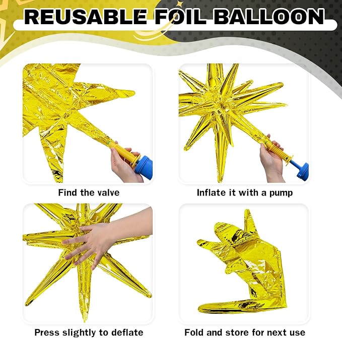 HILAVO 8PCS Gold Star Balloons, 22Inch Large Explosion Star Balloons Aluminum - Image 7