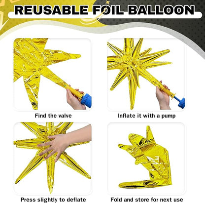 HILAVO 8PCS Gold Star Balloons, 22Inch Large Explosion Star Balloons Aluminum - Image 7