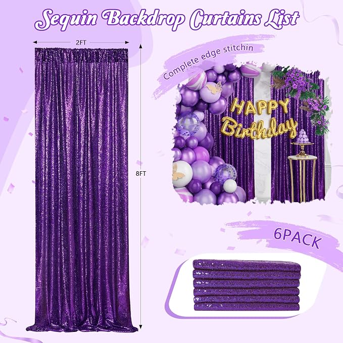 Backdrop Curtain for Halloween Decorations Purple Sequin Curtain | Backdrop 6 - Image 2
