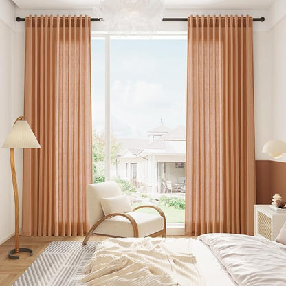 Peach Quartz Linen Curtains 120 Inch Length 2 Panel Set Back Tab Loop Pocket - Image 8