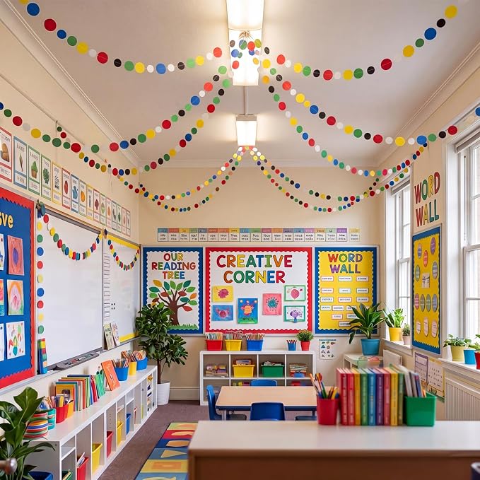 Outus 10 Pieces Colorful Circle Garland Banner Hanging Paper Dot Decorations - Image 6