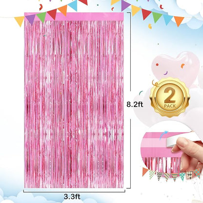 Glitter Pink Party Streamers 2Pack Glitter Foil Fringe Curtain 3.3 x 8.3ft Pink - Image 3