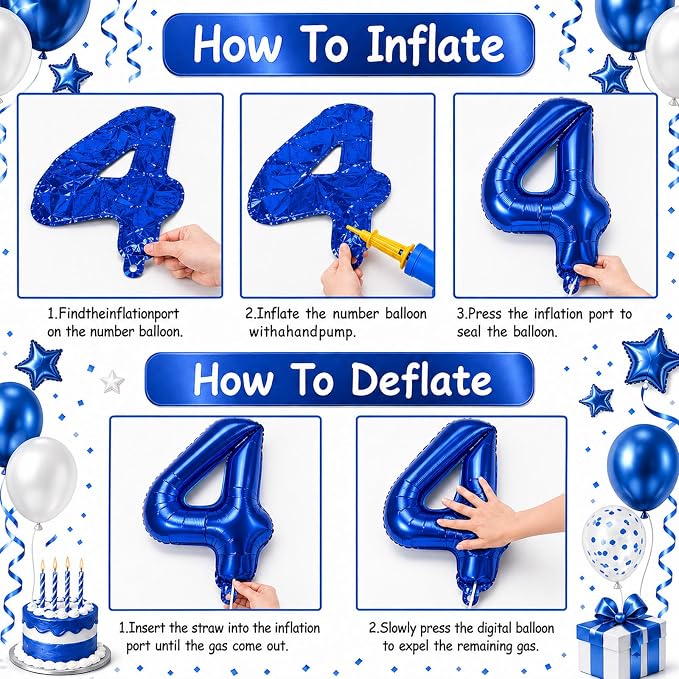 40 Inch 4 Balloons, Large Navy Blue Number 4 Balloon - Image 4
