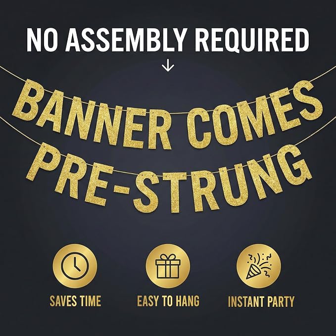 Pre-Strung Cheers to 25 Years Gold Glitter Banner - Image 6