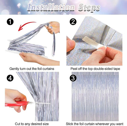 ZATAYE 2 Pack Glitter Silver New Years Eve Foil Curtain Decorations | Glitter - Image 3