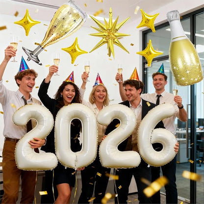 Cream White 2026 Balloons, 40 Inch Number 2026 Nude White Foil Balloons Gold - Image 5