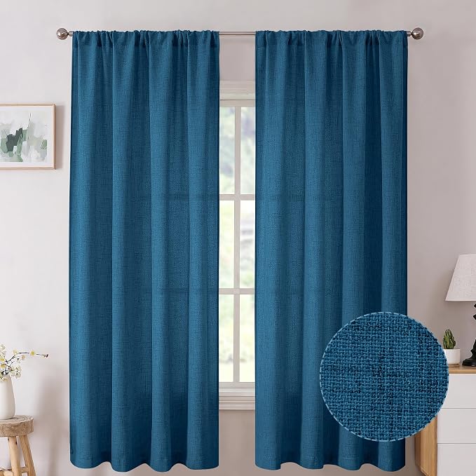 Tollpiz Short Linen Curtains Living Room Rod Pocket Semi Sheer Curtain Burlap by Tollpiz
