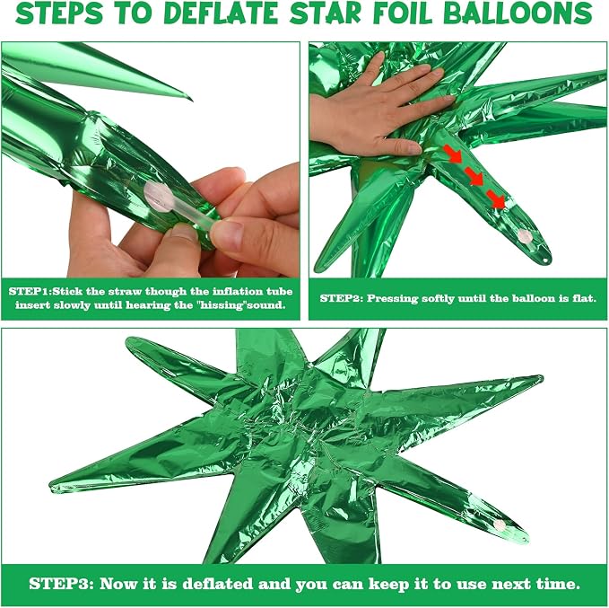 8 Pcs Green Star Balloons, 27/22 inch One-Piece Explosion Foil Balloons - Image 3