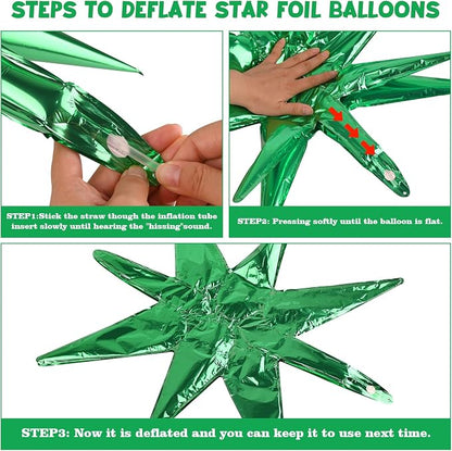 8 Pcs Green Star Balloons, 27/22 inch One-Piece Explosion Foil Balloons - Image 3