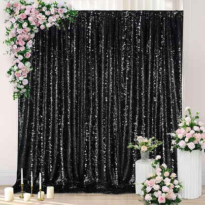 Black Sequin Backdrop Curtain 7ft x 7ft Glitter Photo Booth Backdrop | Glitter - Image 3