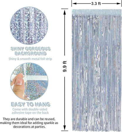 7 Pack 3.3 x 9.9 ft Holographic Silver Tinsel Streamers Party Decorations | - Image 2