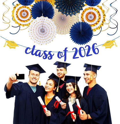 Navy-Blue Gold Party-Decorations Graduation Banner-Streamers - Image 4