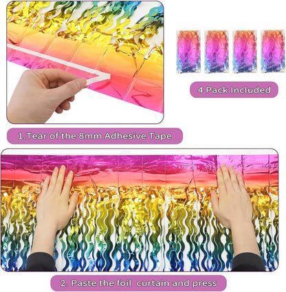 4 Pack Wavy Rainbow Foil Fringe Curtain | 3.3x6.6ft Colorful Tinsel Metallic - Image 4
