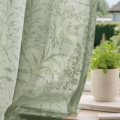 Anmao Sage Green Semi Sheer Light Filtering Curtains 84 Inches Long 2 Panels by Anmao
