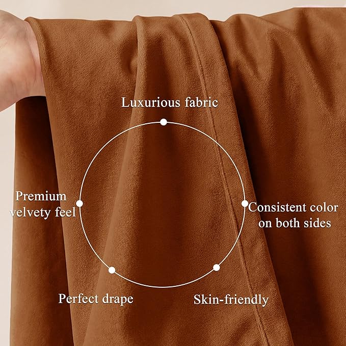 Burnt Orange Velvet Curtains Back Tab Extra Long, Window Back Tab Pinch Pleat - Image 4