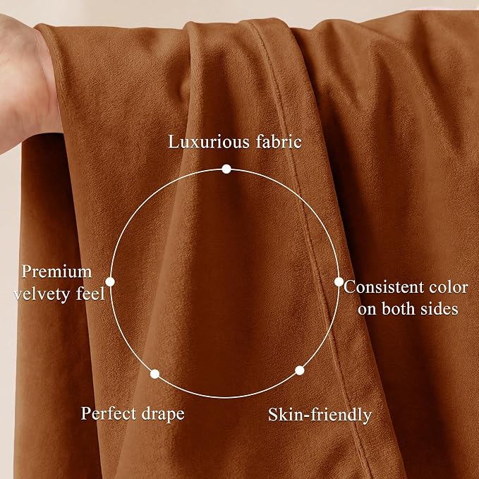Burnt Orange Velvet Curtains Back Tab Boho Drapes, 300GSM Heavy Velvet - Image 4